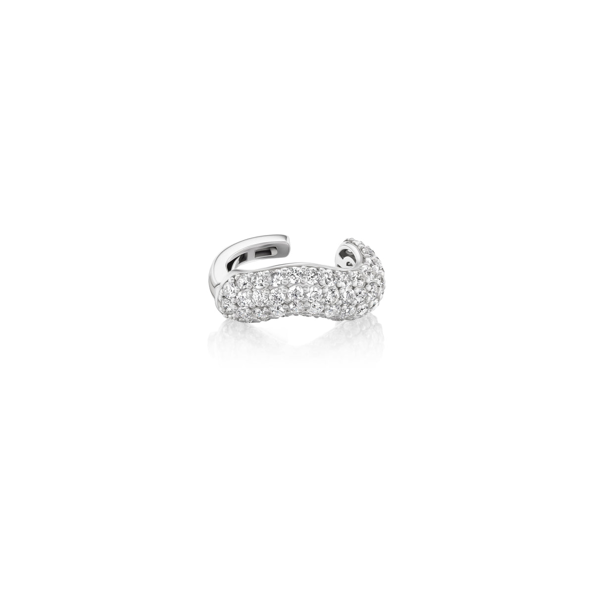 18k white gold pave diamond wave ear cuff by Tiny Gods