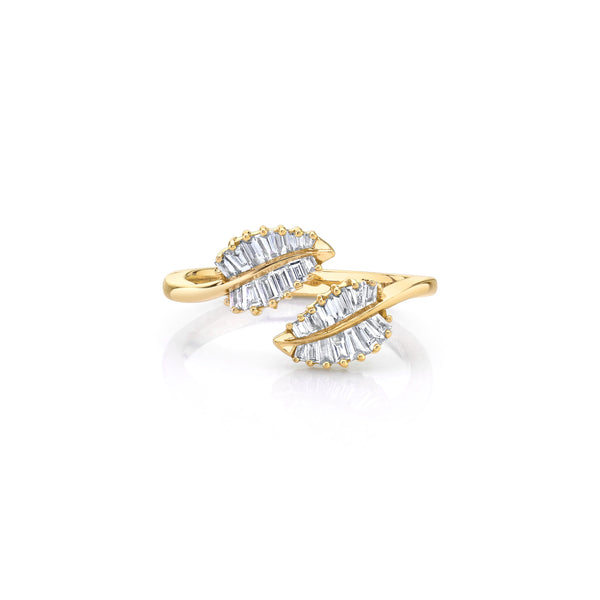 18k yellow gold diamond small palm leaf ring by Anita Ko Tiny Gods