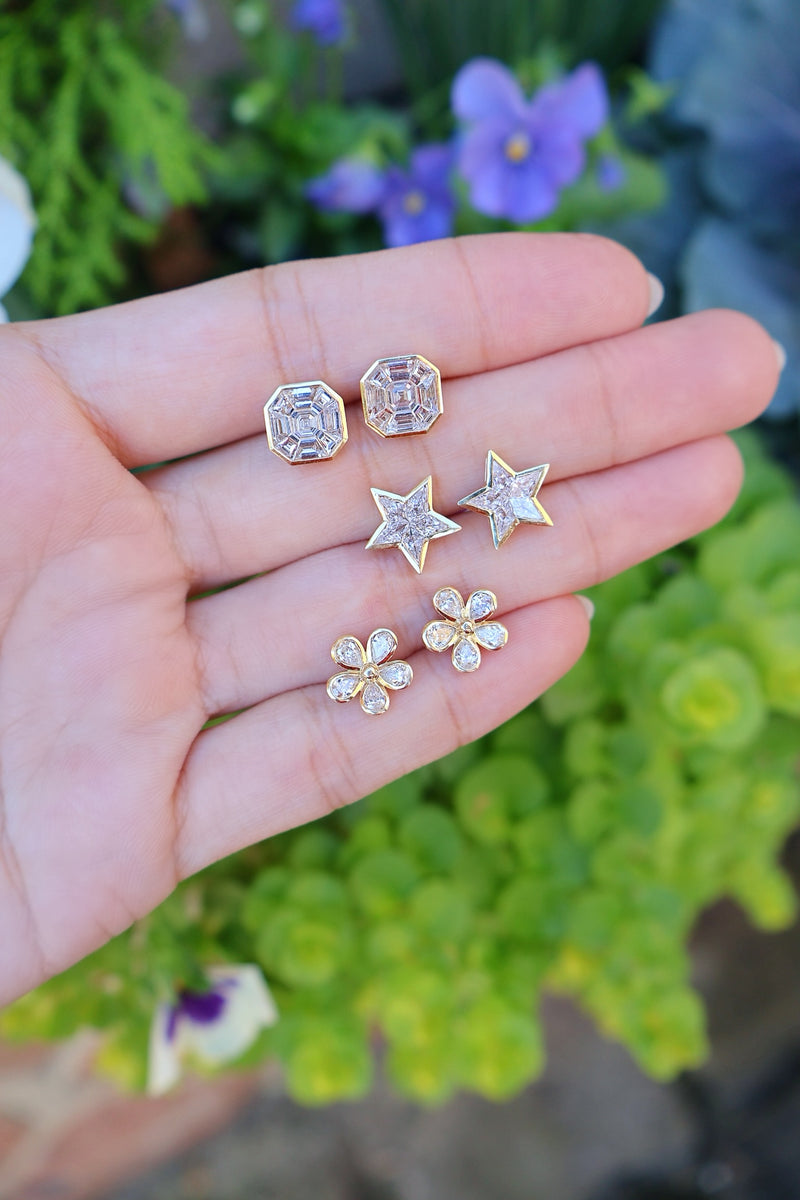 18k yellow gold illusion star diamond stud earrings Tiny Gods