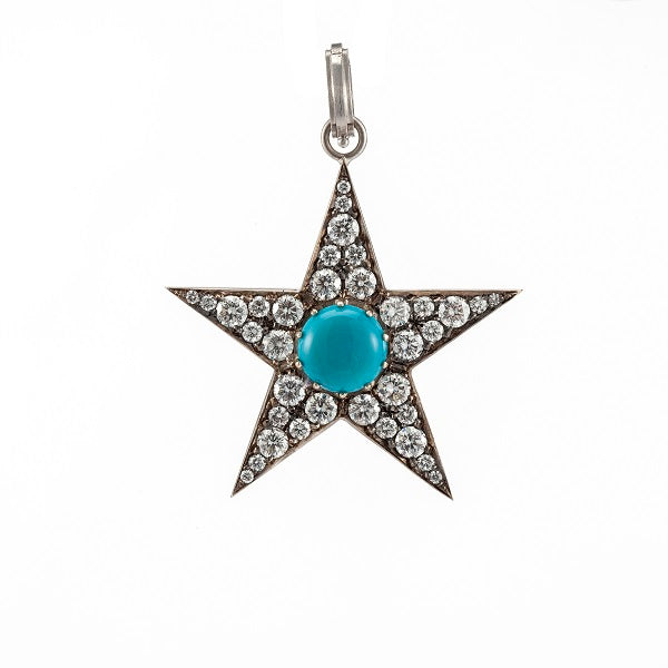 18k white gold diamond star and turquoise pendant by Sylva & Cie Tiny Gods