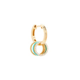 yellow gold double creole diamond and turquoise hoop earring by Yvonne Léon Tiny Gods