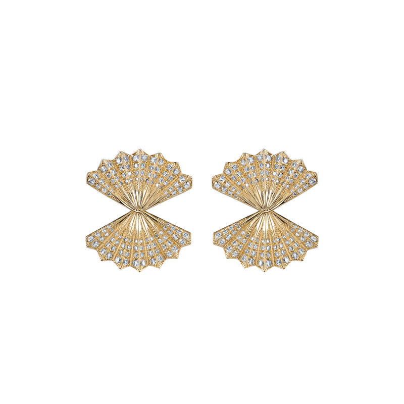 Double fan diamond earrings by Anita Ko Tiny Gods