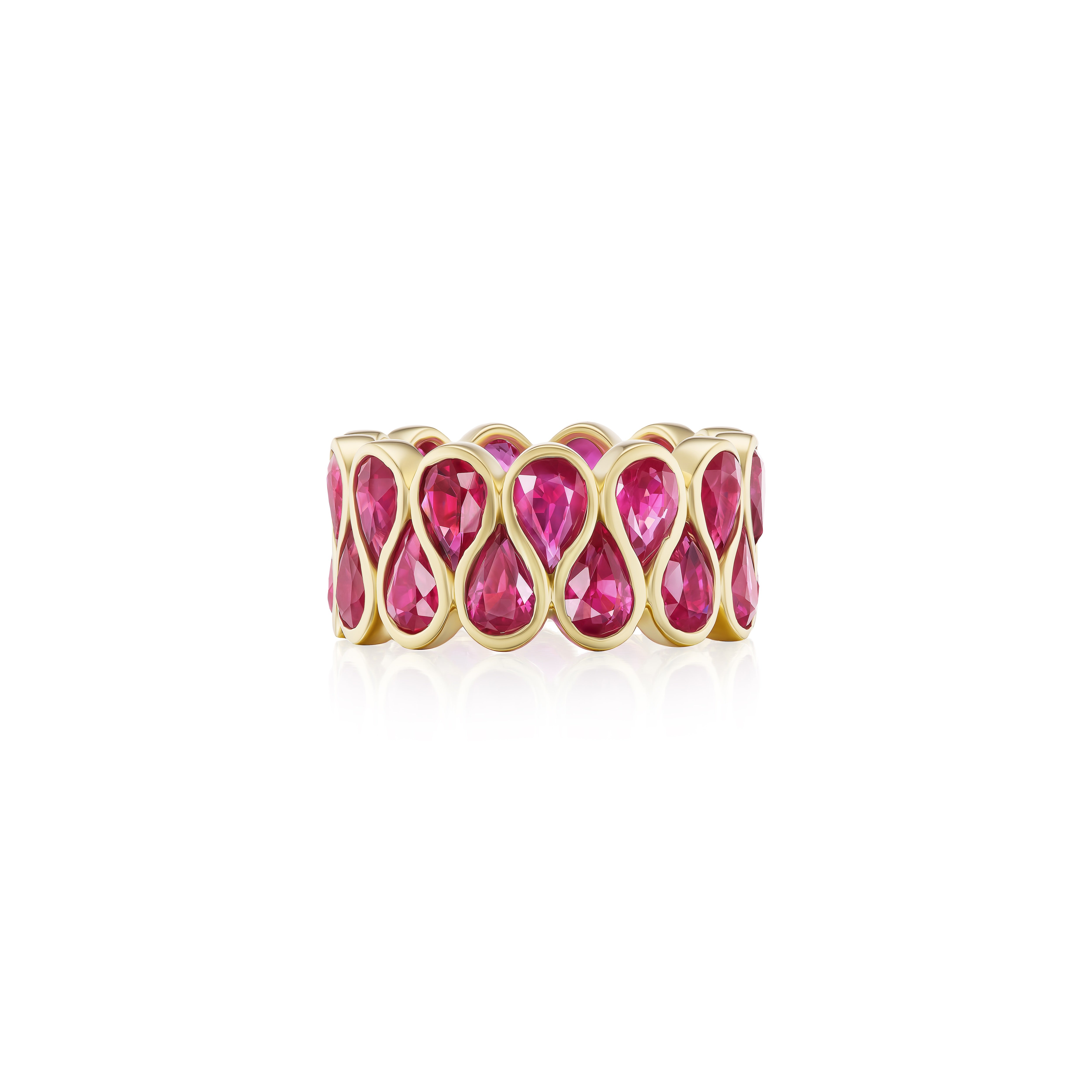 18k yellow gold pear cut ruby bezel stacked eternity infinity band ring Tiny Gods 