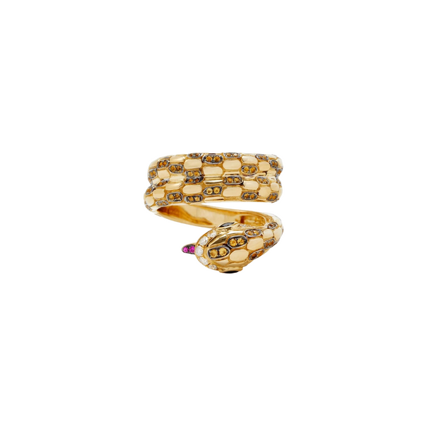 9k yellow gold citrine double python ring by Yvonne Léon Tiny Gods