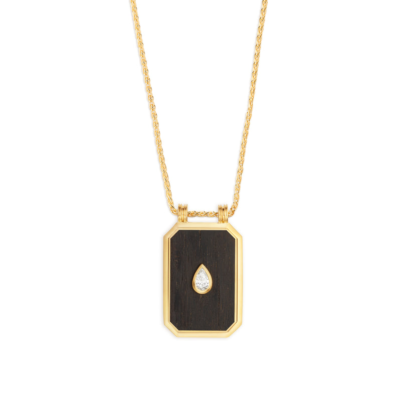 18k yellow gold ebony wood inlay pear diamond scapular pendant by MARIE LICHTENBERG Tiny Gods