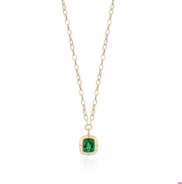 emerald cushion cut pendant necklace with diamonds goshwara tiny gods