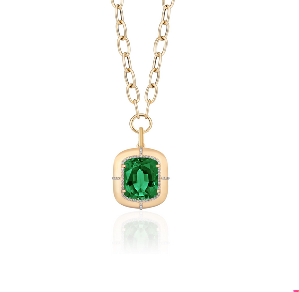 emerald cushion cut pendant necklace with diamonds goshwara tiny gods