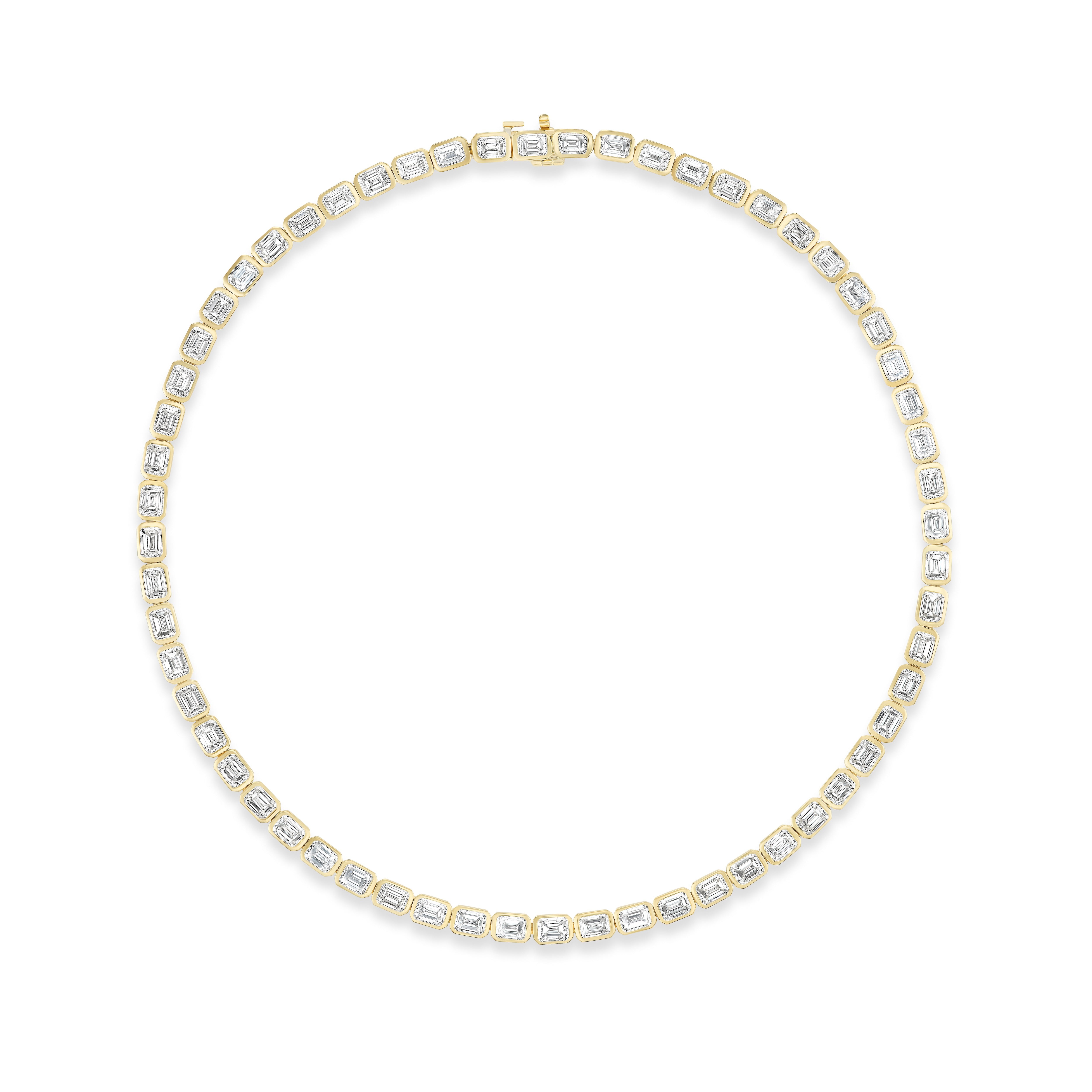 18k yellow gold emerald cut diamond bezel set riviera necklace by Tiny Gods 