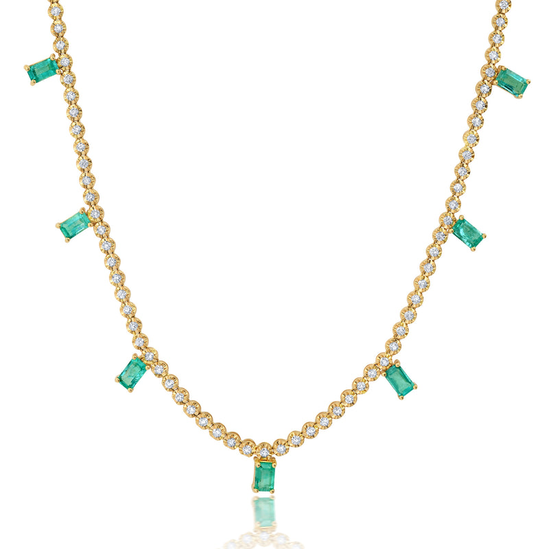 18k yellow gold emerald cut emerald and diamond necklace by Graziela Tiny Gods