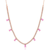 18k rose gold emerald cut pink sapphire and diamond necklace by Graziela Tiny Gods