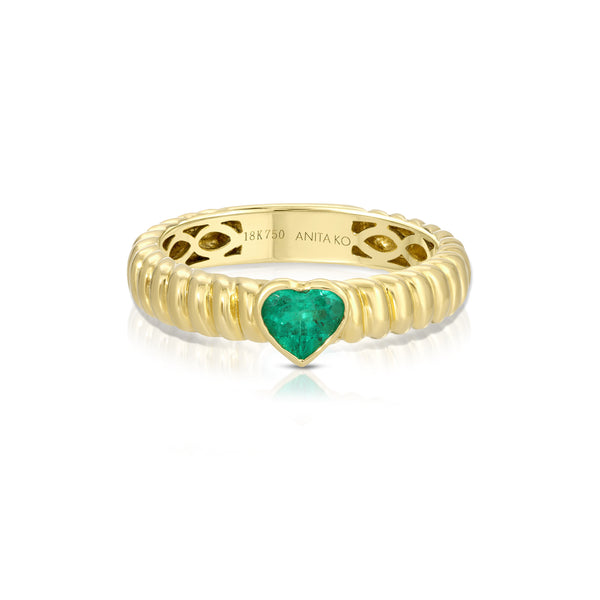 18k yellow gold thin Zoe emerald heart ring by Anita Ko Tiny Gods