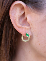 18k yellow gold emerald marquis snake loop earrings by Jenna Blake Tiny gods