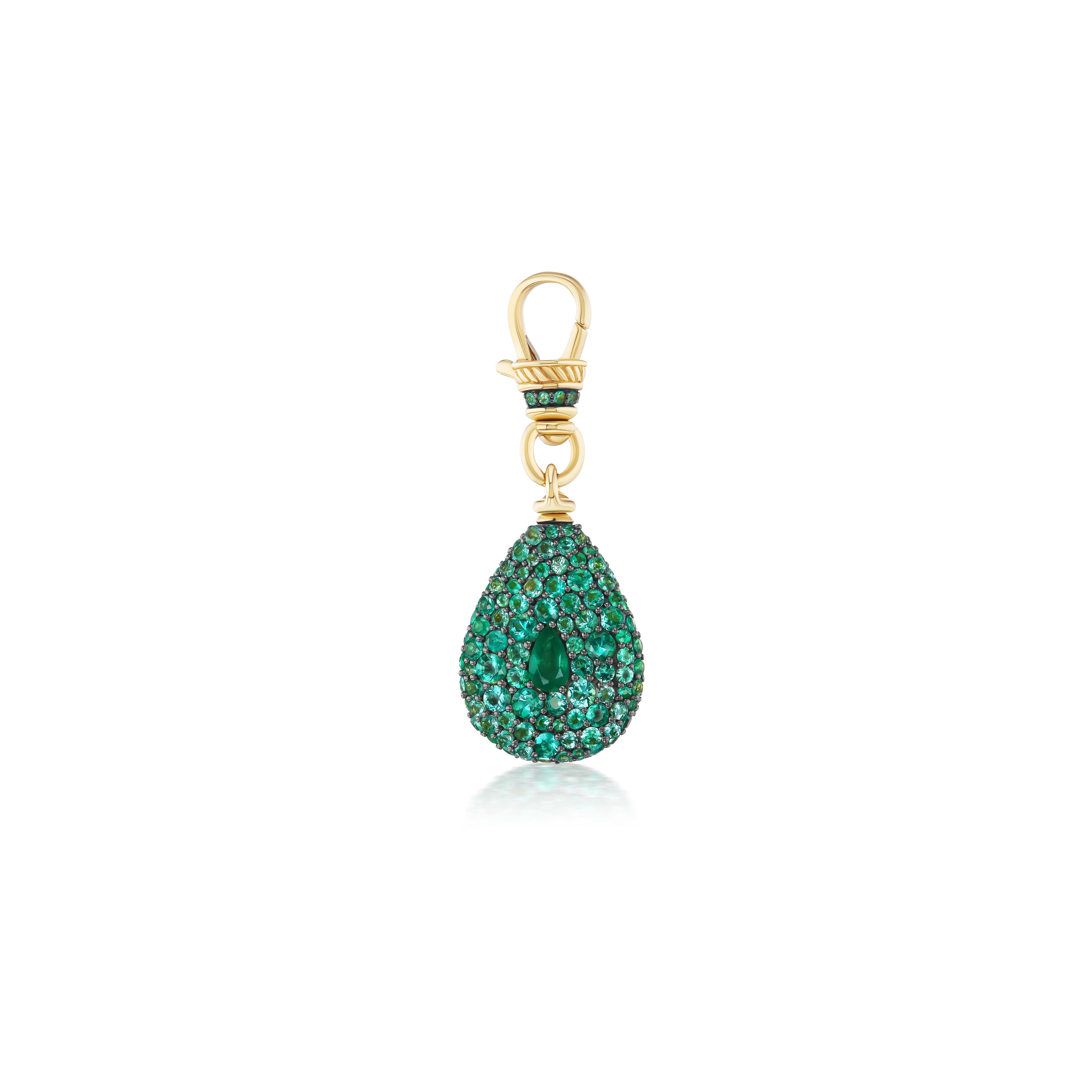 14k yellow gold pear teardrop emerald pendant with Albert clip by Lucy Delius Tiny Gods 