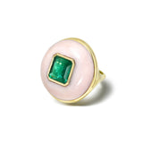 14k yellow gold emerald and pink opal lollipop ring by Retrouvai Tiny Gods