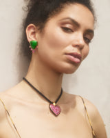 Emily Wheeler Jade and pink tourmaline Hourglass earrings Tiny Gods on model