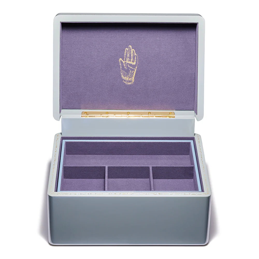 Evening blue large trunk jewelry box suede interior. two trays, separator by Trove Tiny Gods