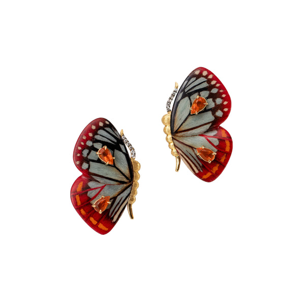 Petite Fire Opal Butterfly Marquetry Earrings