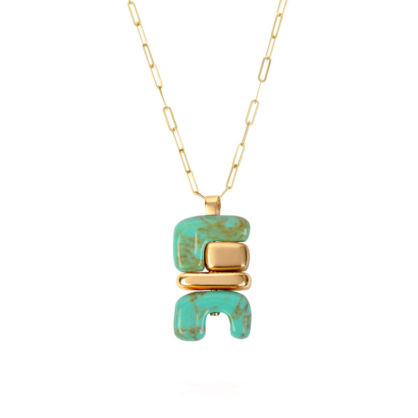 18k yellow gold turquoise Fire Totem Pedant by Joelle Kharrat at tiny gods with paperclip chain