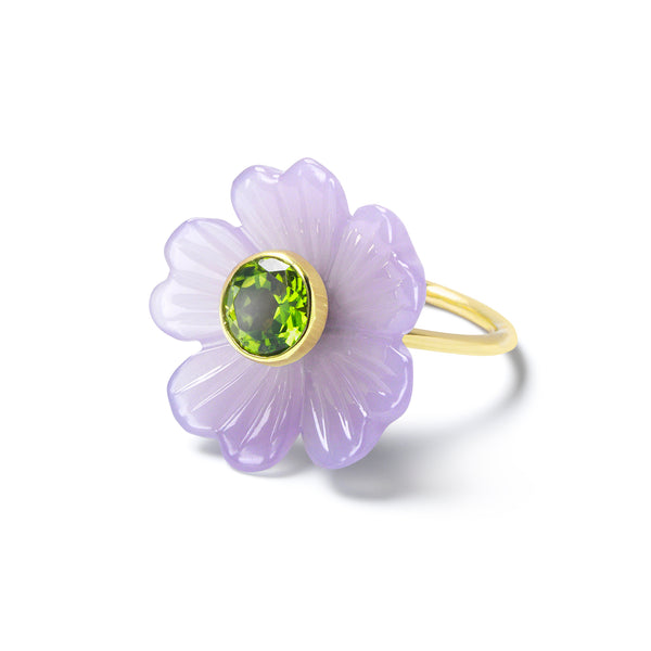 14k yellow gold Small Purple Flower Pinky Ring with Peridot Sophie Joanne Tiny Gods