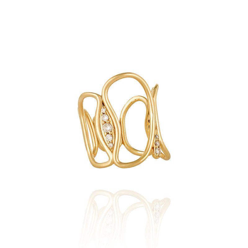 18k yellow gold fluid diamond cage ring by Fernando Jorge Tiny Gods