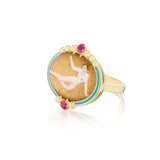 18k yellow gold ruby enamel naked lady pink up ring vintage Essex crystal miniature painting ring by Francesca Villa at Tiny Gods