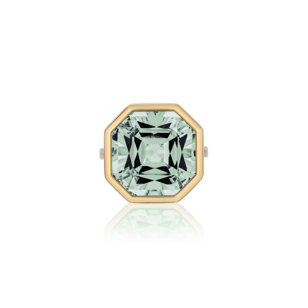 octagon prasiolite diamond bezel set ring goshwara tiny gods