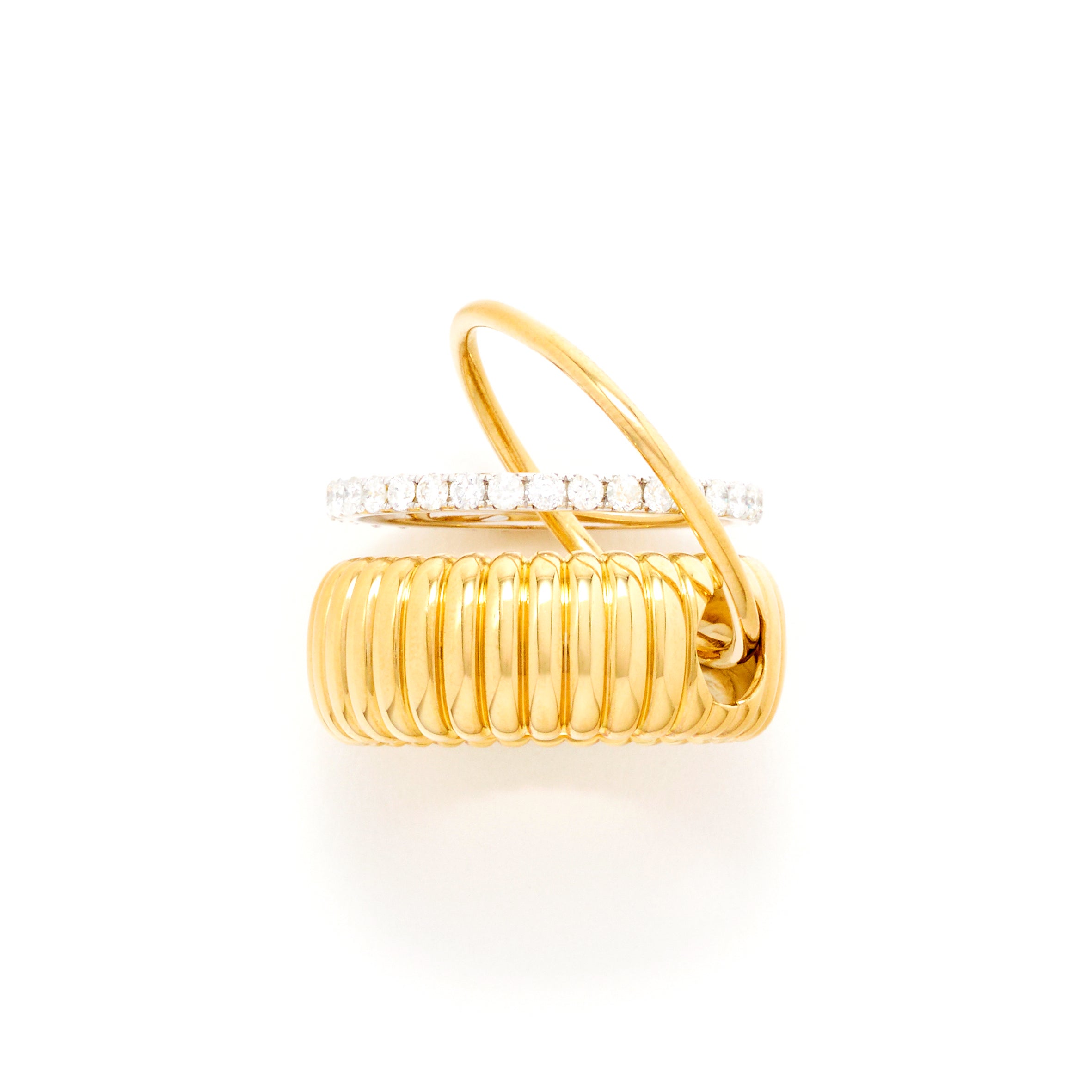 9k yellow gold berlingot diamond gm triple band connected ring by Yvonne Leon Tiny Gods 