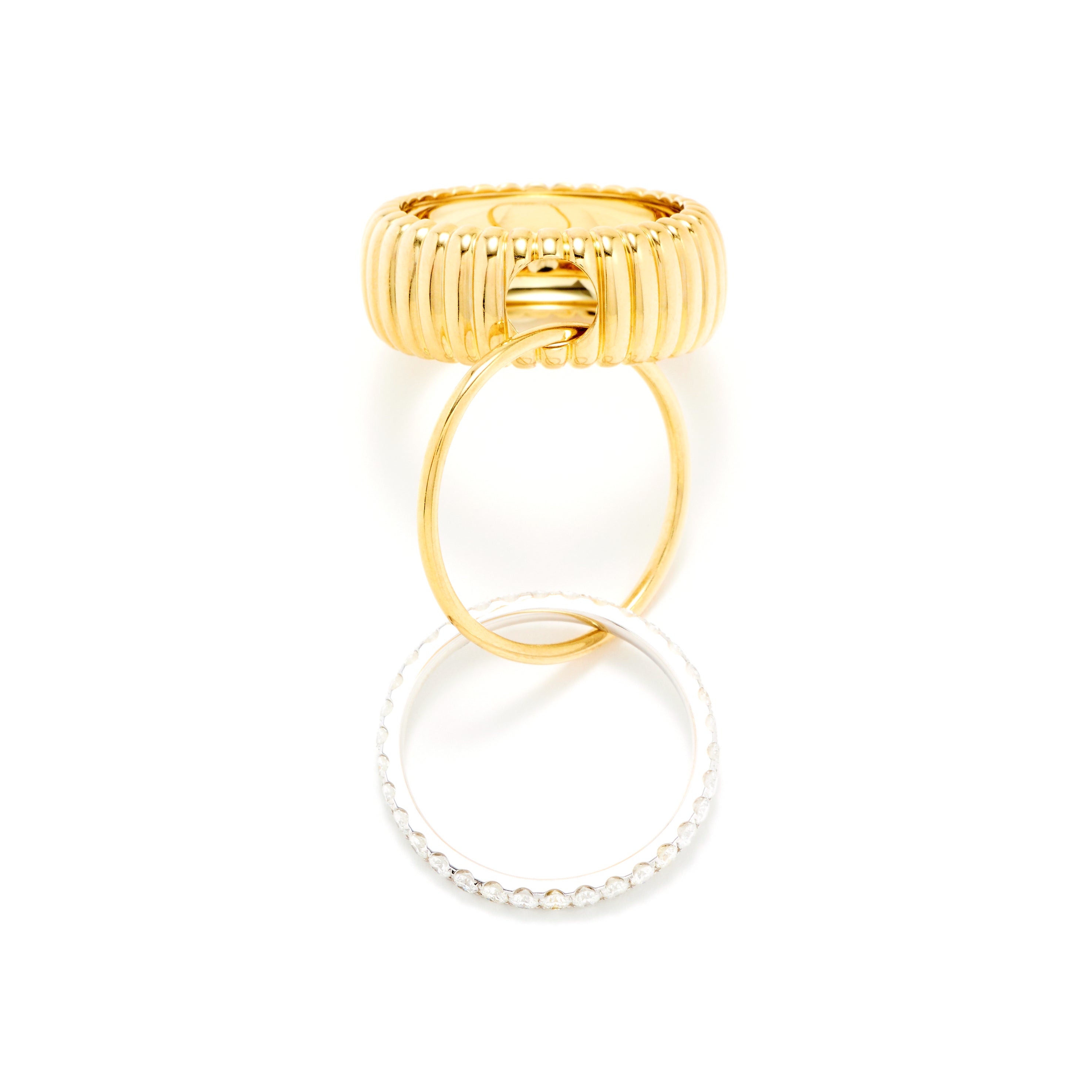 9k yellow gold berlingot diamond gm triple band connected ring by Yvonne Leon Tiny Gods 