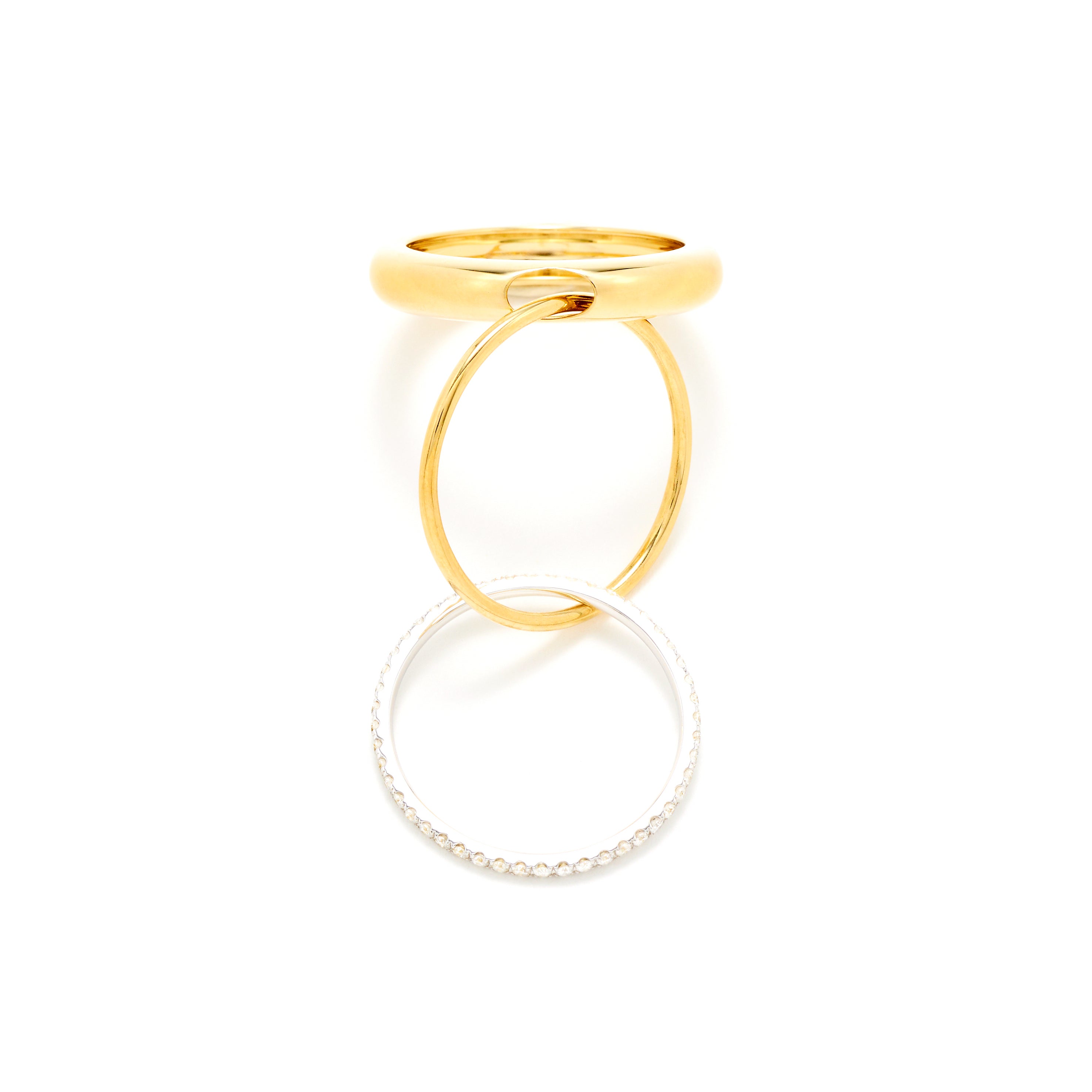 9k yellow gold Lisse pm diamond triple band connected ring polished by Yvonne Leon Tiny Gods 