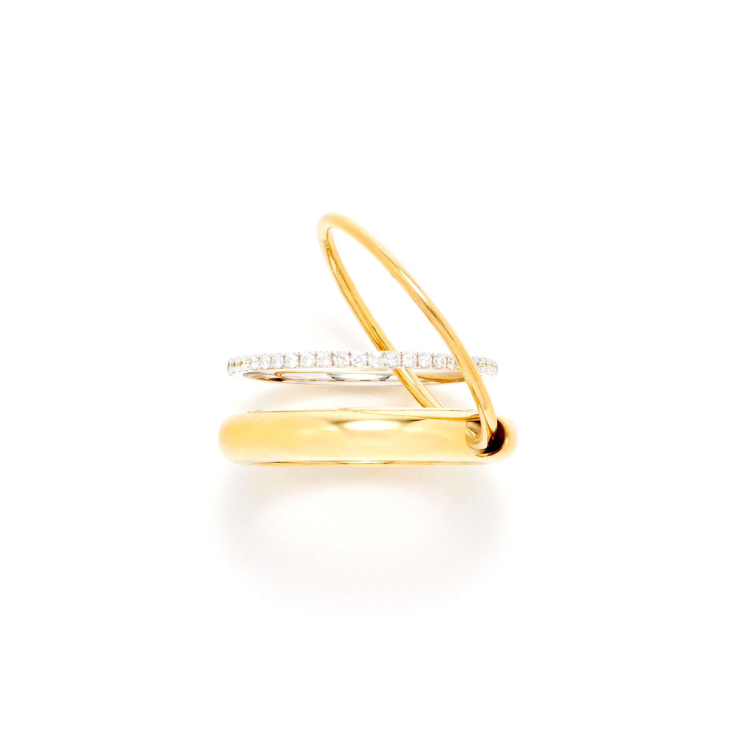 9k yellow gold Lisse pm diamond triple band connected ring polished by Yvonne Leon Tiny Gods 