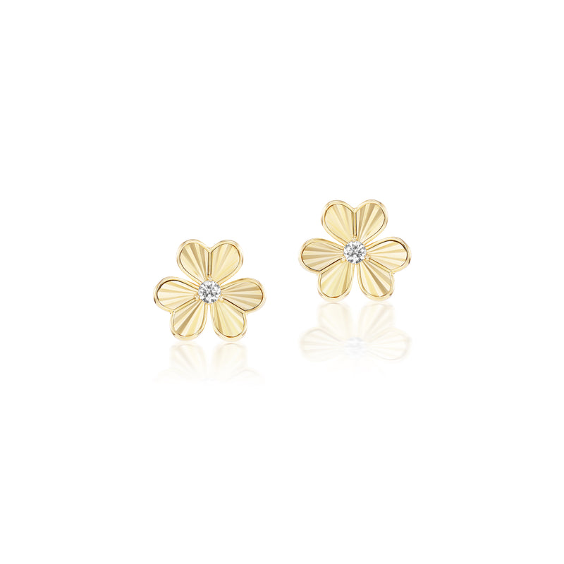 14k yellow gold pleated diamond flower studs Tiny Gods