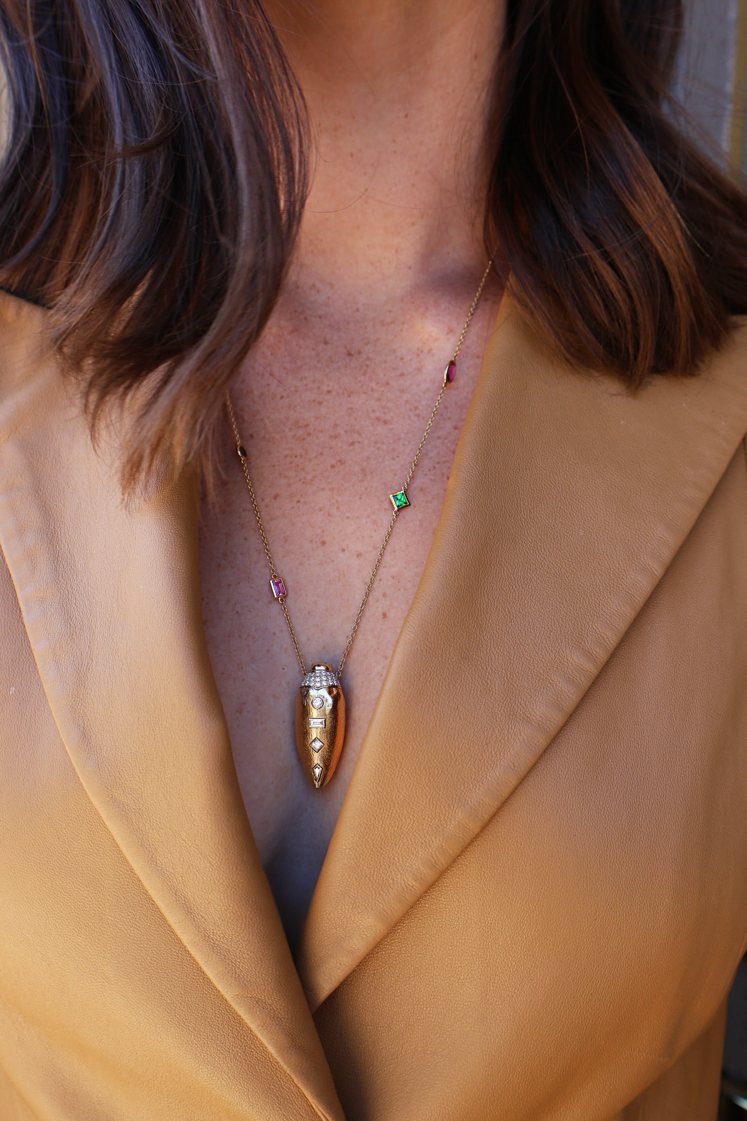 18k yellow gold gold wing scarab pop art necklace by Bibi Van Der Velden Tiny Gods