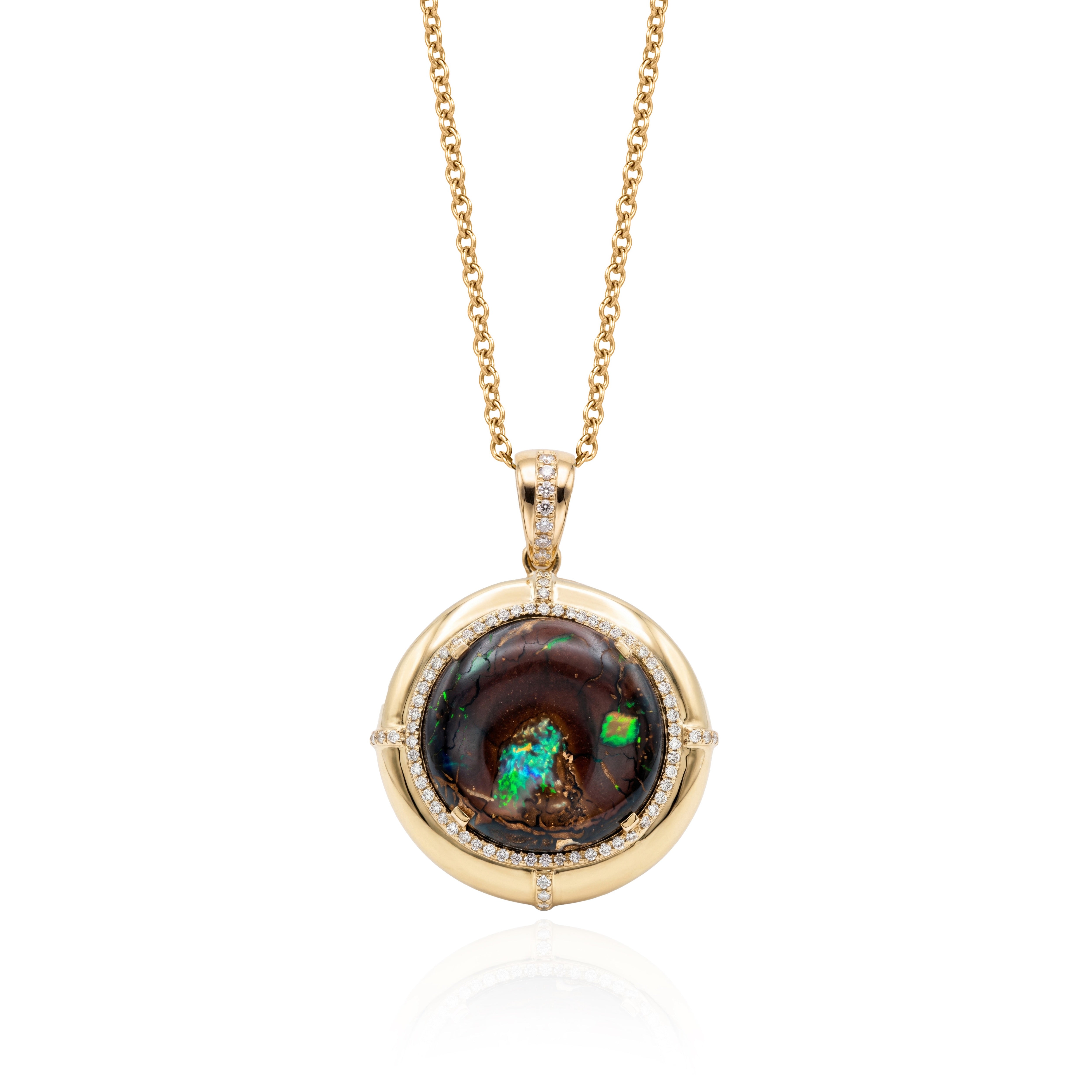 brown opal and diamonds pendant necklace in yellow gold by goshwara tiny gods 
