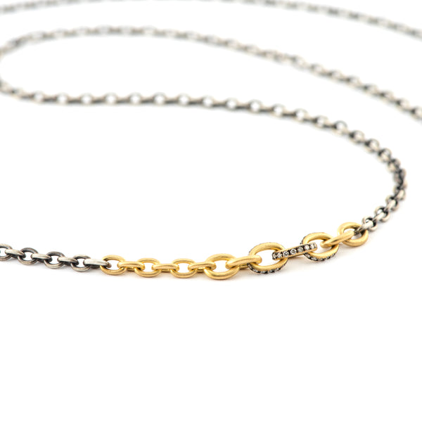 18k yellow gold and silver link chain necklace with diamonds by Sylva & Cie Tiny Gods