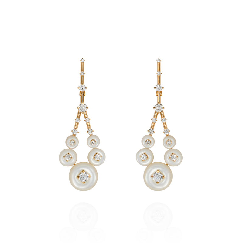 18k yellow gold mother of pearl and diamond small gravity earrings by Fernando Jorge Tiny Gods