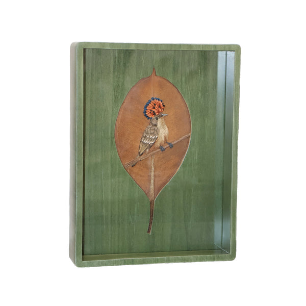 Green Vide Poche with Embroidered Leaf Bird