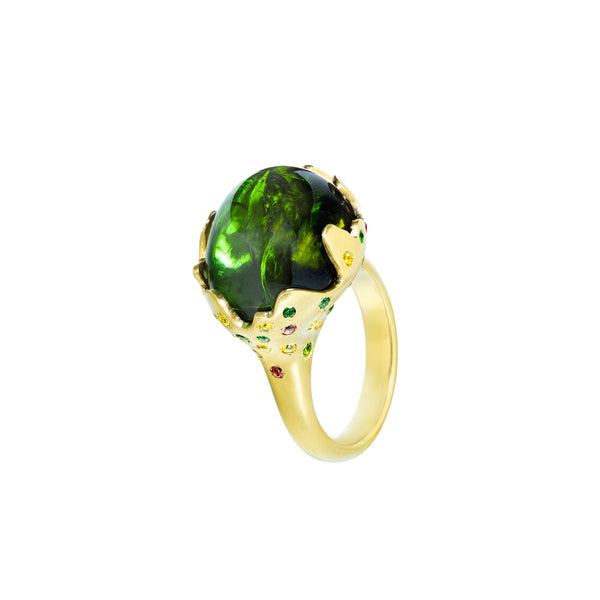 18k yellow gold green tourmaline flame ring by Guita M Tiny Gods