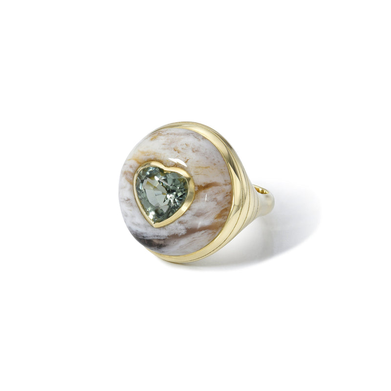 14k yellow gold Green Tourmaline & Agate Lollipop Ring by Retrouvai at tiny gods 