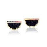 18k yellow gold mini black half an hour earrings with rainbow sapphires by Anna Maccieri Rossi Tiny gods