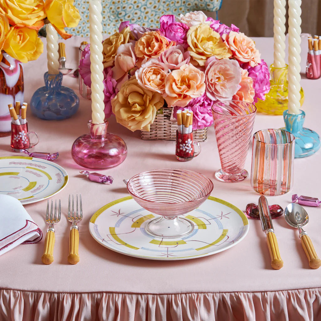 Hand blown raspberry pink transparent flower bud vase taper candle holder by Paul Arnhold Tiny Gods 