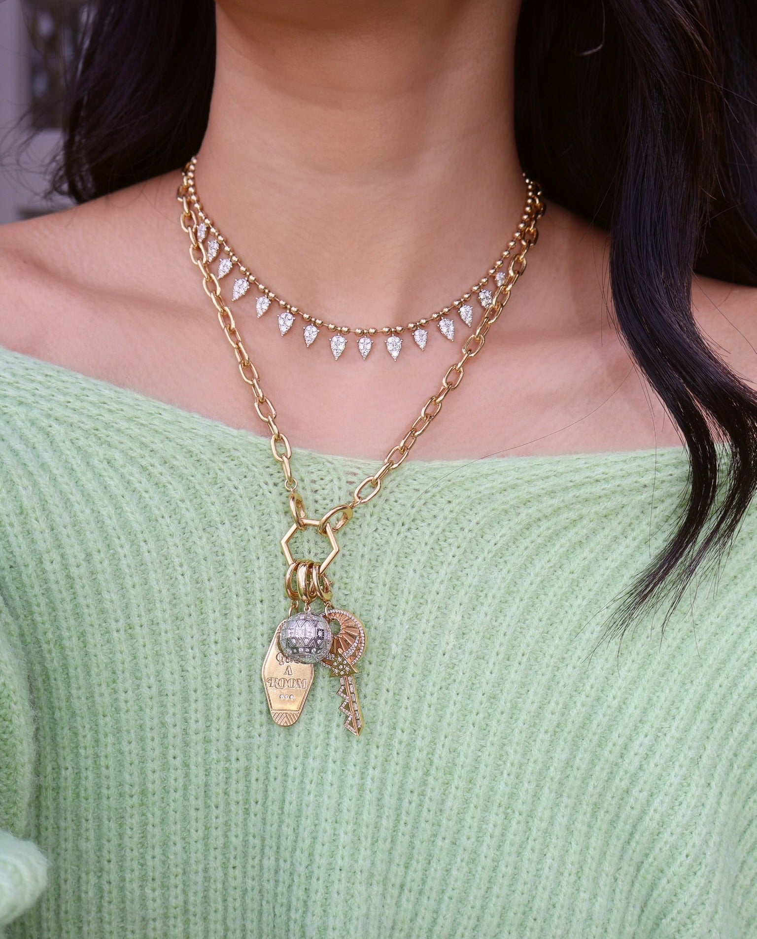 18k yellow gold oval link large hexagon foundation chain necklace with enhancer clasps by Harwell Godfrey Tiny Gods 