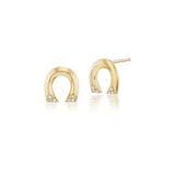 18k yellow gold tiny diamond horseshoe studs by Harwell Godfrey Tiny Gods