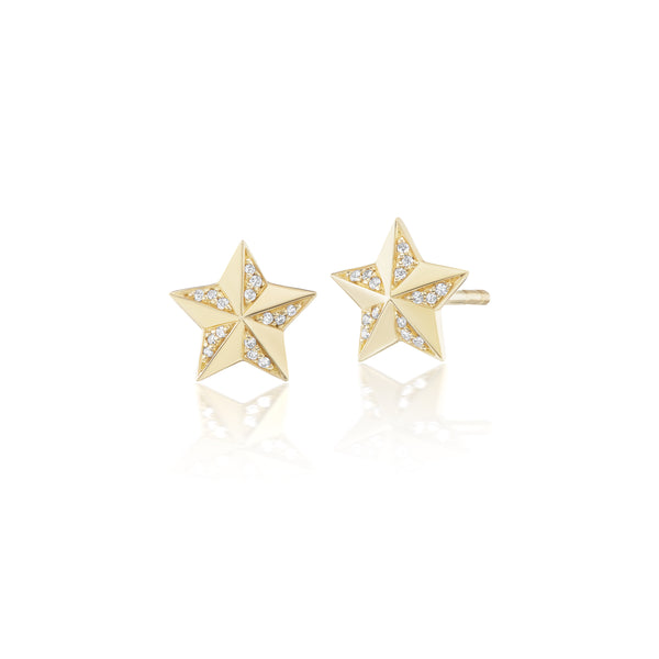 18k yellow gold tiny diamond star studs by Harwell Godfrey Tiny Gods