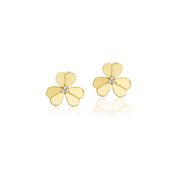 18k yellow gold heart flower diamond studs tiny gods