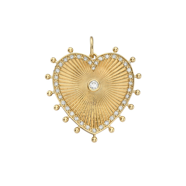 heart pendant charm with diamonds 14k yellow gold diamonds Lionheart tiny gods ribbed foundrae ray charm pendant 