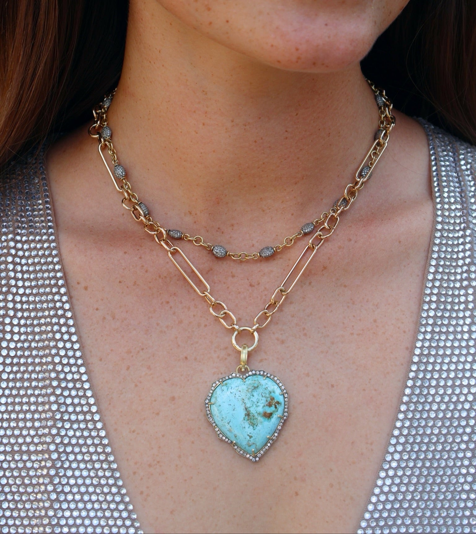 14k yellow gold jumbo trombone mixed link hallow necklace by Tiny Gods