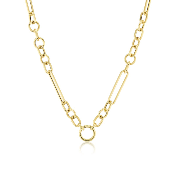 14k yellow gold jumbo trombone mixed link hallow necklace by Tiny Gods