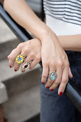 18k yellow gold skull snake statement enamel ring by Holly Dyment Tiny Gods