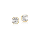 18k yellow gold illusion bezel asscher cut diamond stud earrings Tiny Gods