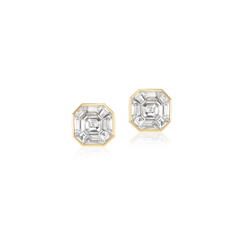 18k yellow gold illusion bezel asscher cut diamond stud earrings Tiny Gods